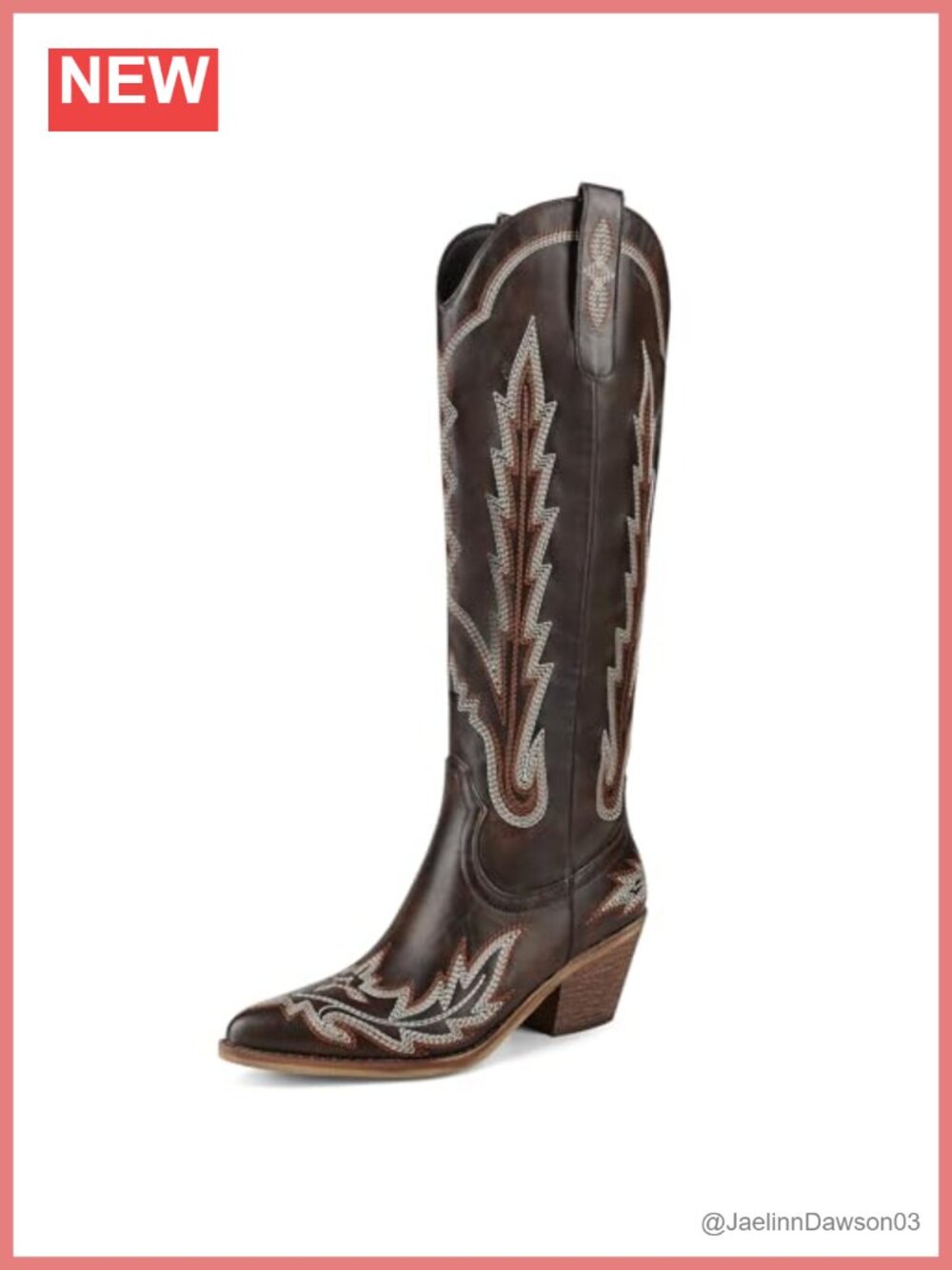 Women's Mid Calf Cowboy Boots Pointed Toe Embroidered Chunky Heel Pull On